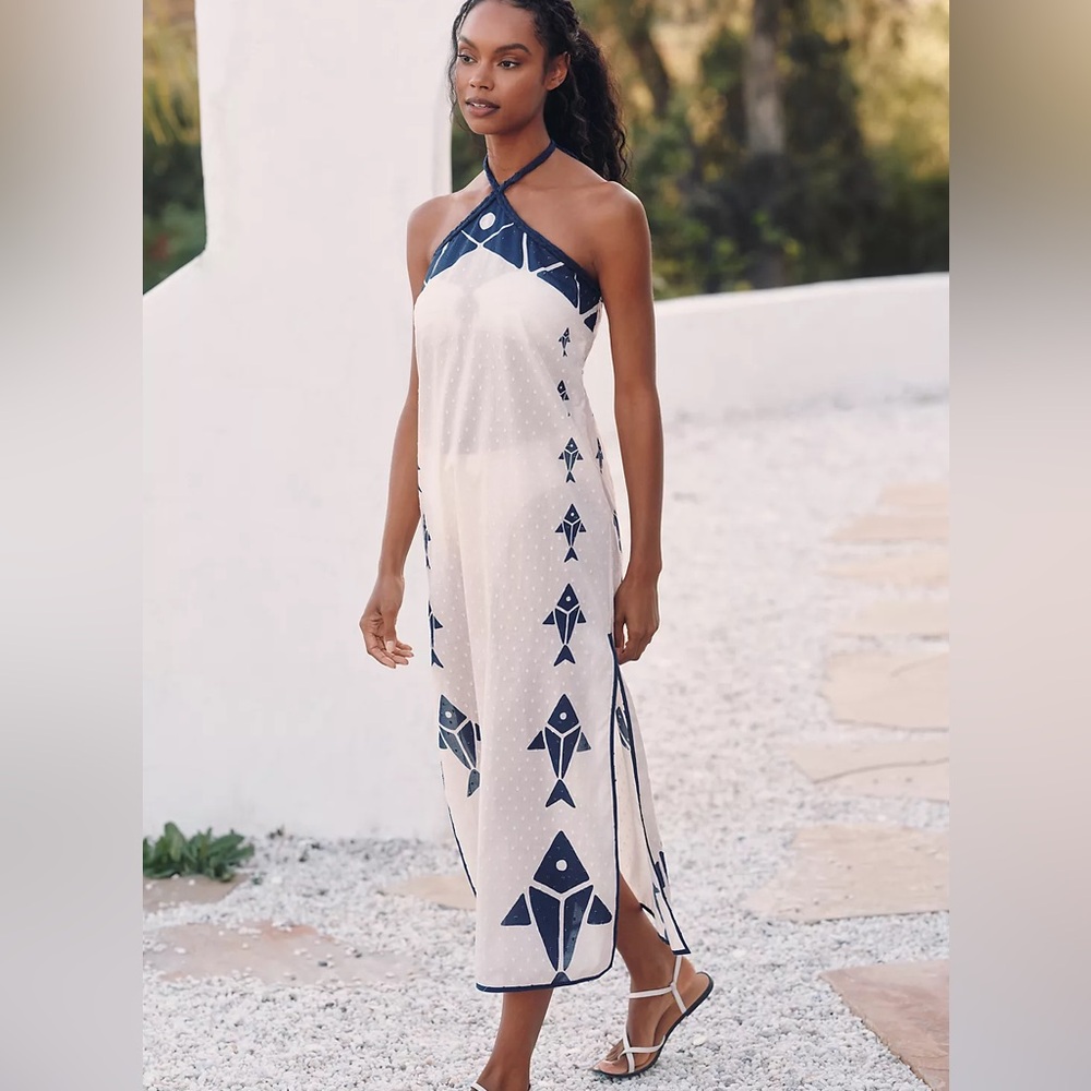 NEW Farm Rio x Anthropologie Graphic Halter Dress, Medium
